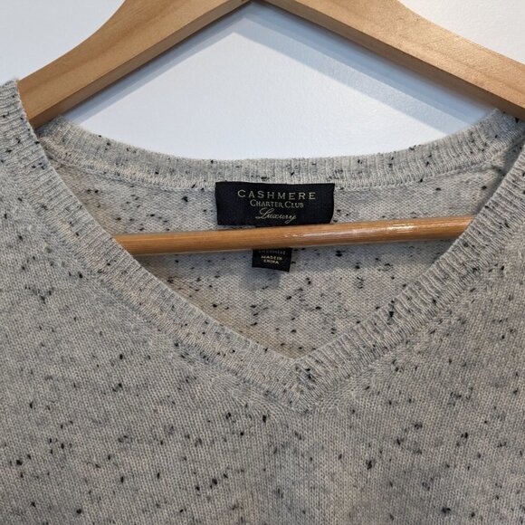 Cashmere Charter Club Luxury Sweater V-Neck Gray Charcoal Long Sleeve SZ Medium - Picture 5 of 13